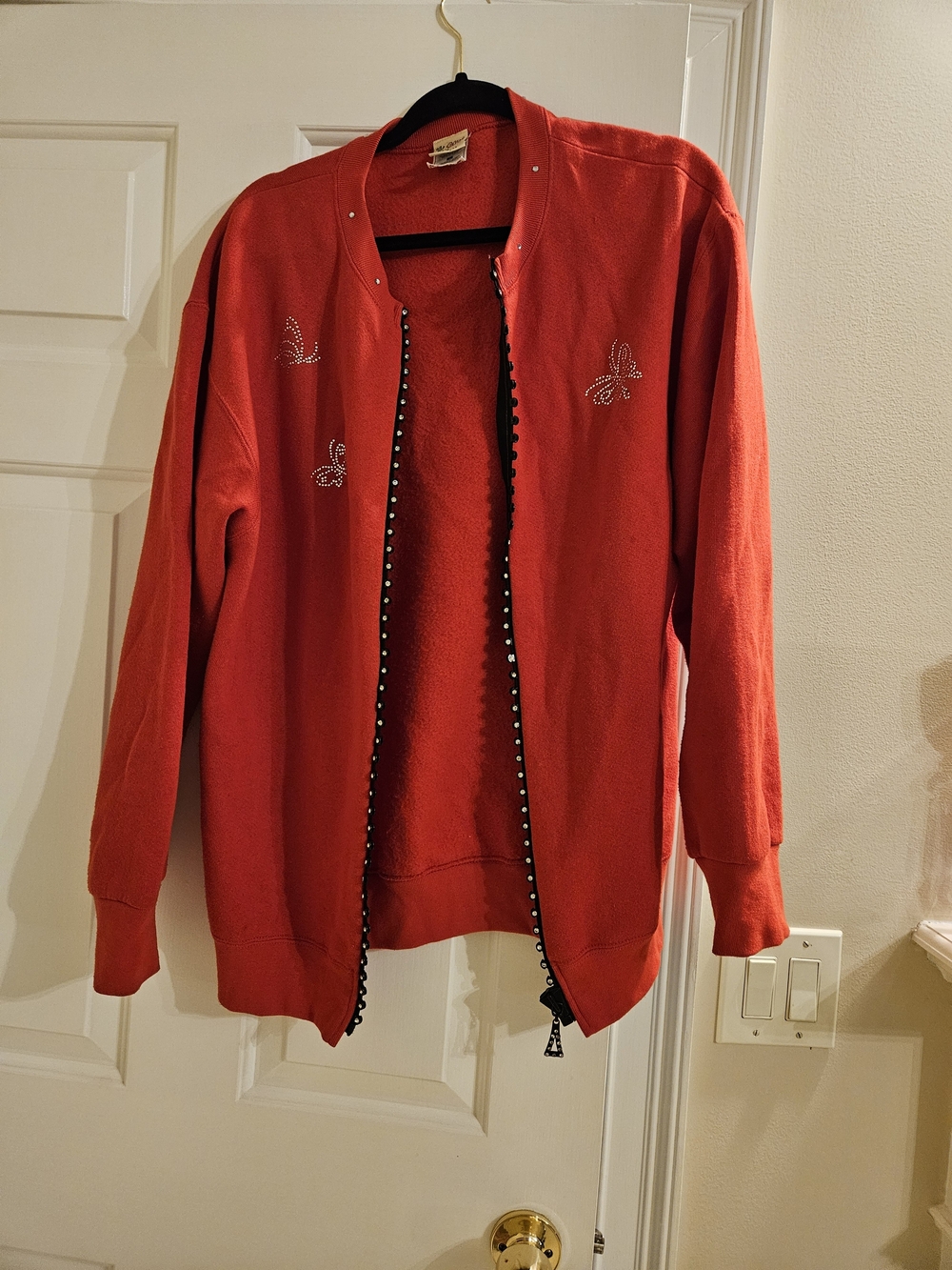 Cactus California Red Zip Up Sweatshirt with Rhinestone Butterflies - Zip Large